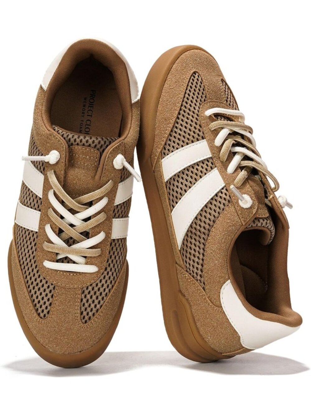 Women's Tan Leather Memory Foam Closed Toe Insole Slip On Casual Sneakers
